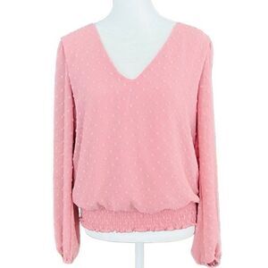 Nine Britton dusty pink Swiss Dot v front/back top with elastic waistband sz M.